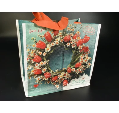 Bevásárló táska virág mintás ajókopogtató 30x29x18 cm