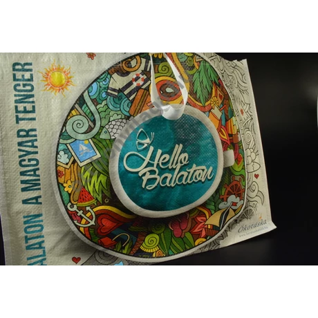 Hello Balaton mintás ökotáska – nagy teherbírású, nyári strandtáska