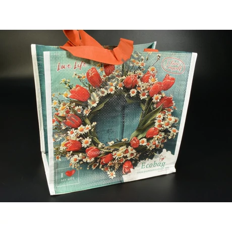 Bevásárló táska virág mintás ajókopogtató 30x29x18 cm